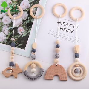 Wind Baby Gymnastic Rack Beech Wood Ring Teether Children's Toys Accessories Wooden Fitness Hand Ring